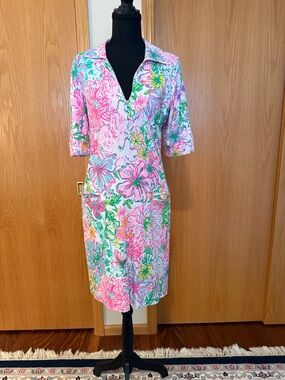 Lilly Pulitzer Pink Green Floral Polo Shift Dress